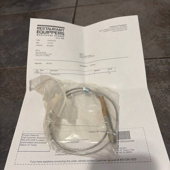 PT-20101F006 Thermocouple Patriot Cooking  (LX1S) BRAND NEW OEM - Picture 1 of 2